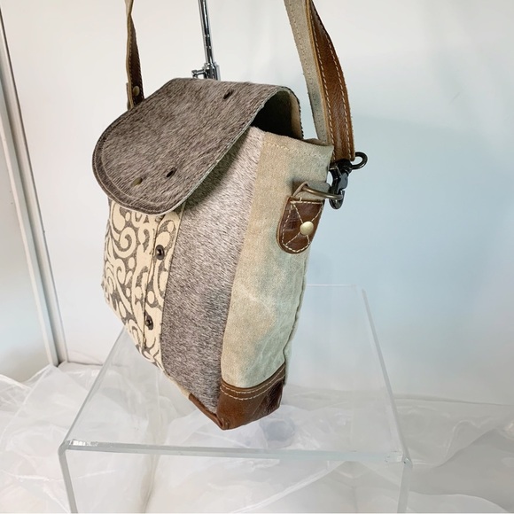 Myra Bag Factual Upcycled Canvas & Cowhide Messenger Bag S-1487 - Picture 5 of 7